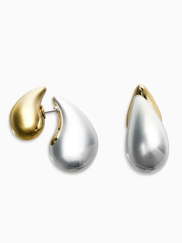 Серьги "Капли Бо" двойные, цвет золотисто-серебристый