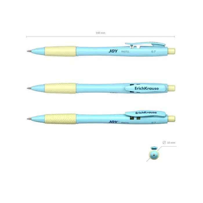 Ручка шариковая автоматическая ErichKrause JOY Pastel, узел 0.7 мм, чернила синие, супермягкое письмо, длина линии письма 1300 метров, МИКС