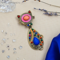 Брошь этника &laquo;Кошка радужная&raquo;, цветная в чернёном золоте
