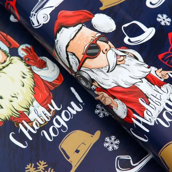 Бумага упаковочная новогодняя глянцевая &laquo;Кайфуша Санта&raquo;, 50&times;70 см