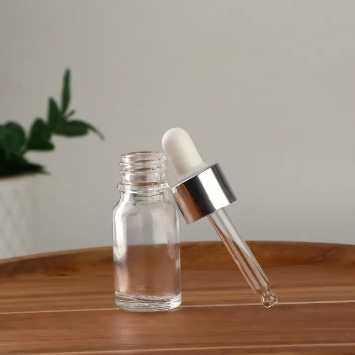 Бутылочка для хранения, с пипеткой, 10 мл, цвет серебристый/белый
