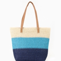 Сумка пляжная Полосы, 47*12*35, отд на молнии, подкладка, беж/синий
