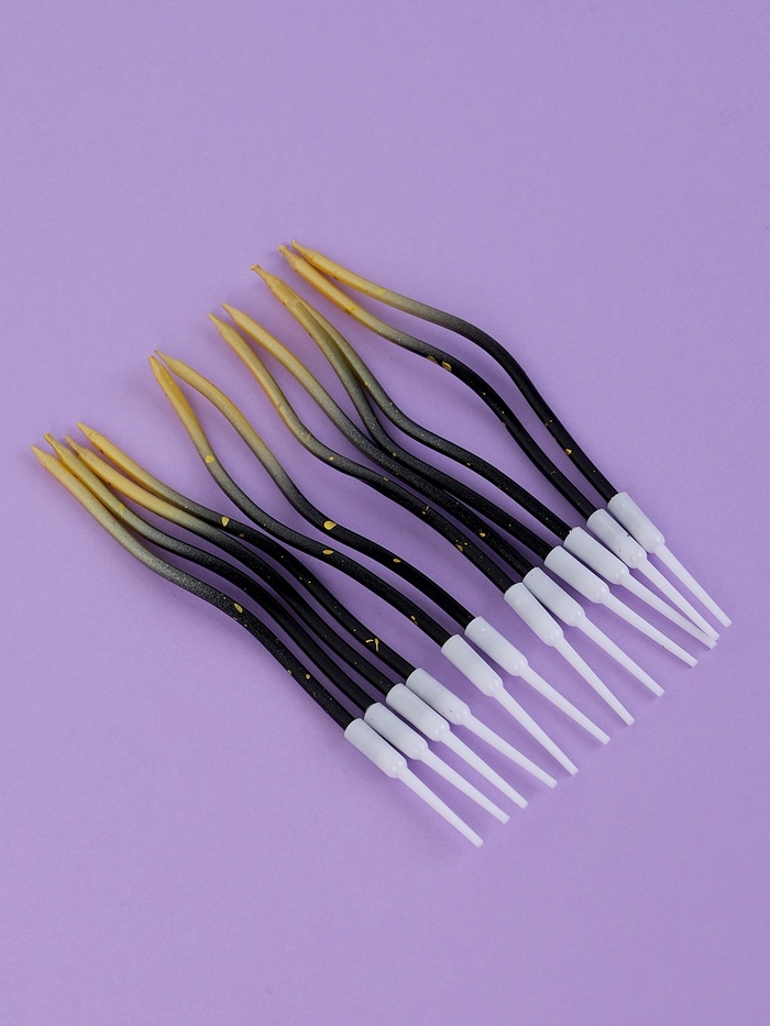 Свечи для торта "Серпантин", 12  шт, градиент золотой и черный