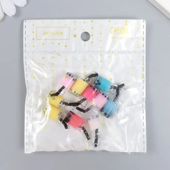 Декор для творчества стекло, пластик "Баночка со смузи с петелькой" МИКС 1х1х2,4 см