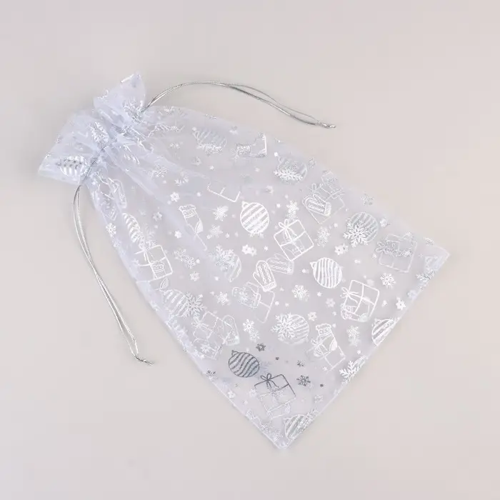 Мешочек подарочный &laquo;Новогодние подарки&raquo;, органза, белый, 20 х 30 см