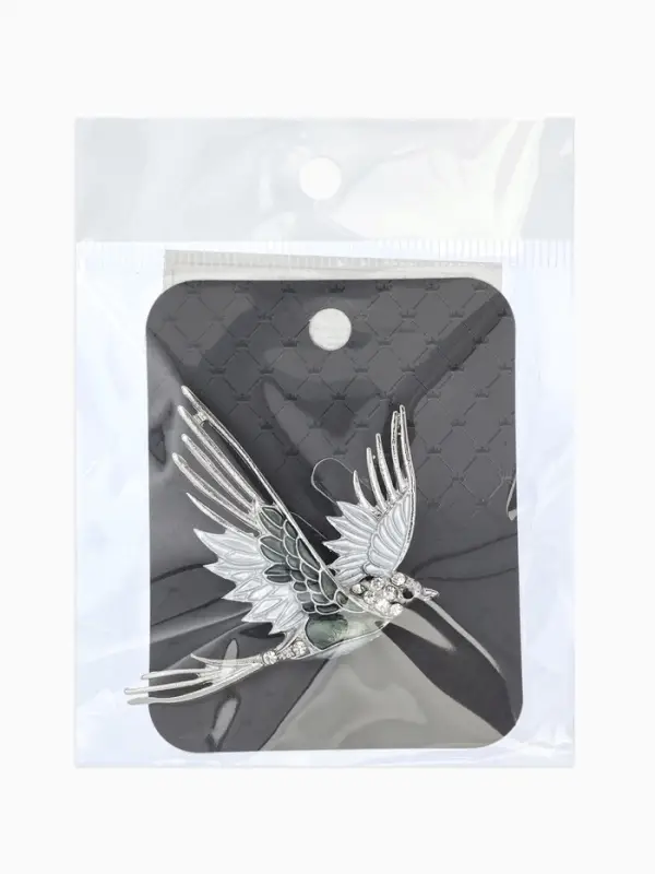 Брошь "Феникс снежный", цвет серо-зелёный в серебре