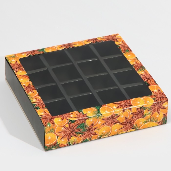 Коробка под 16 конфет с ячейками &laquo;Вкусный новый год&raquo; 17,7 х 17,7 х 3,8 см, Новый год