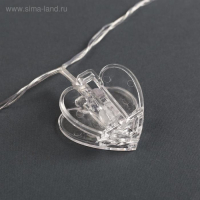 Гирлянда &laquo;Нить&raquo; 4.5 м с насадками &laquo;Прищепки-сердце&raquo;, IP20, прозрачная нить, 20 LED, свечение красное, 220 В