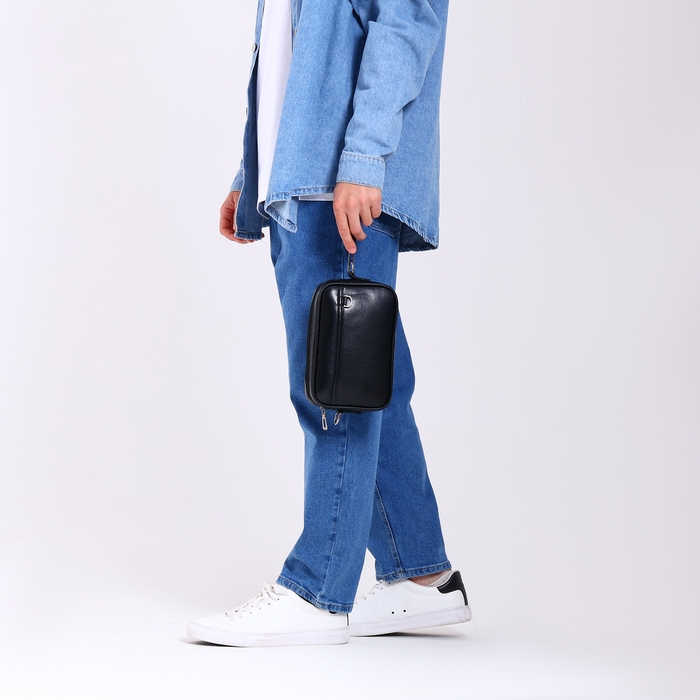 Сумка мужская через плечо, искусственная кожа, цвет чёрный