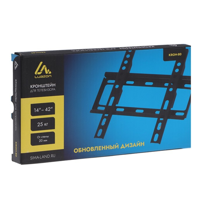 Кронштейн Luazon KrON-80, для ТВ, фиксированный, 14-42", 20 мм от стены, черный