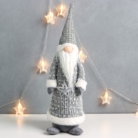 Кукла интерьерная свет "Дедушка Мороз в сером кафтане, держит звёздочку" 60х16х13 см