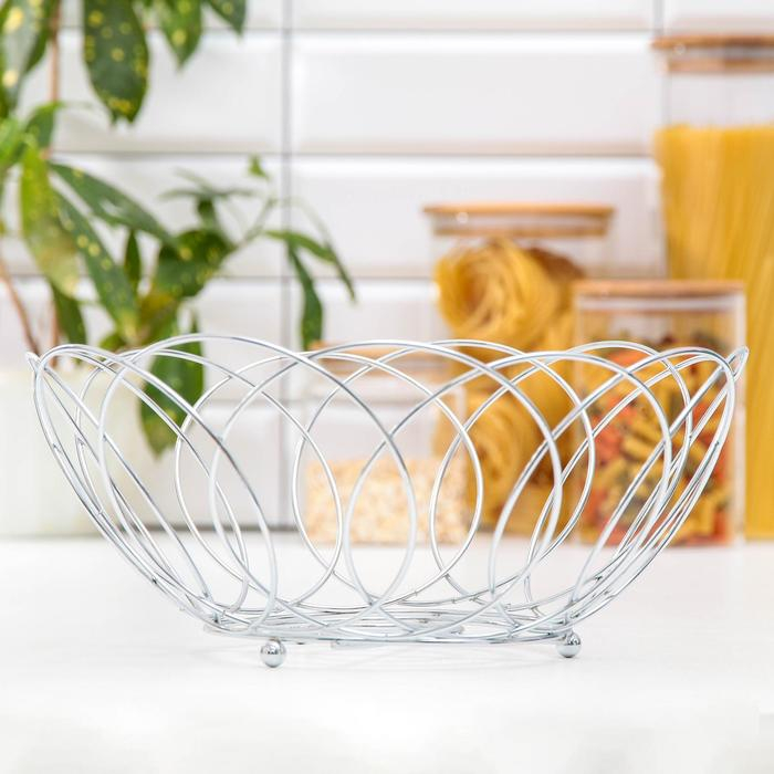 Фруктовница Доляна &laquo;Вязь&raquo;, 24,5&times;12 см, цвет хром