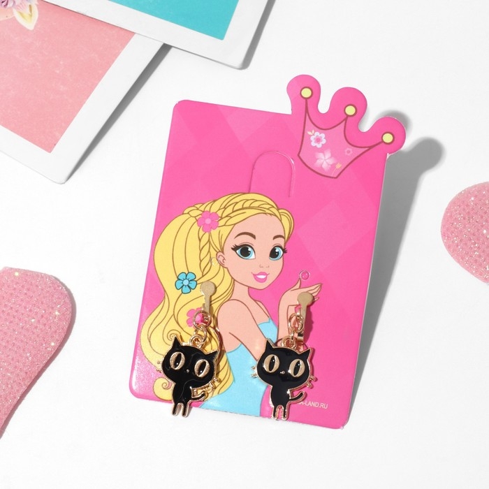 Клипсы детские &laquo;Выбражулька&raquo; котята, цвет чёрный в золоте