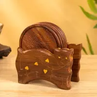 Подставка под горячее "Кошка" (набор 6 шт), 11,5х13х6,5 см, дерево шишам