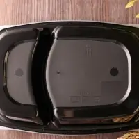 Контейнер одноразовый с крышкой, пластик, 830 мл, 2 секции, чёрный