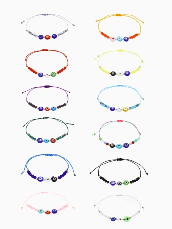 Браслет-оберег &laquo;Глазик&raquo; ассорти (неделимая фасовка 12 шт., цена за шт.), цветной в серебре