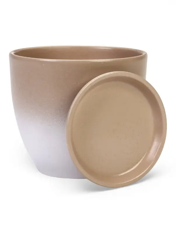 Горшок цветочный с поддоном 1,4 л, d15/h13 см капучино керамика, "Туман" (М)
