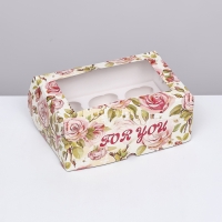 Коробка для 6 капкейков с окном , "For you", 25 х 17 х 10 см