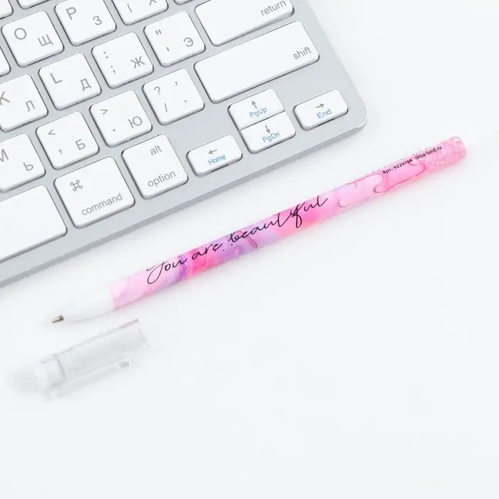 Ручка шариковая синяя паста 0.5 мм с колпачком You are beautiful пластик