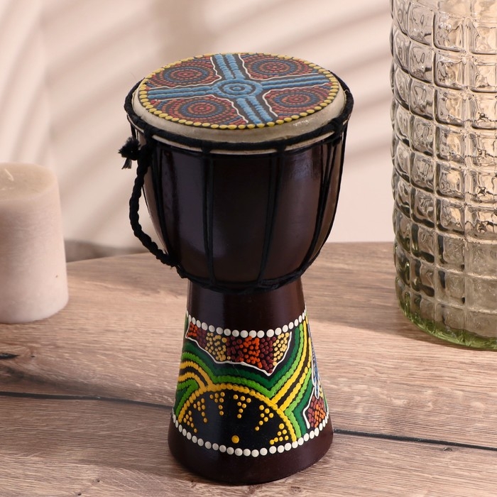 Сувенирный музыкальный инструмент "Барабан Джембе Разноцветный" 13x13x24 см, МИКС