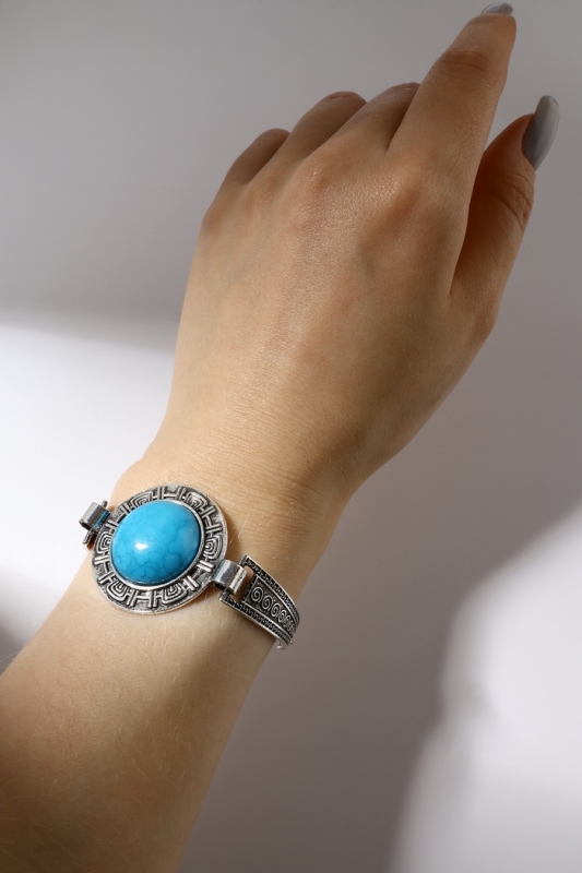 Браслет ассорти &laquo;Бирюзовый мир&raquo; круг, цвет голубой в серебре, L=19 см