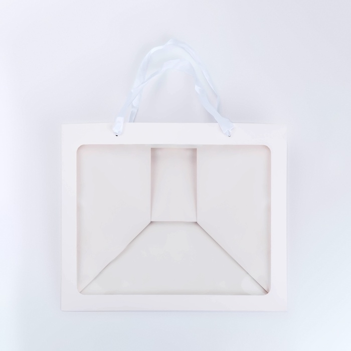 Пакет подарочный с широким дном и окном 35 х 29 х 28 см, белый