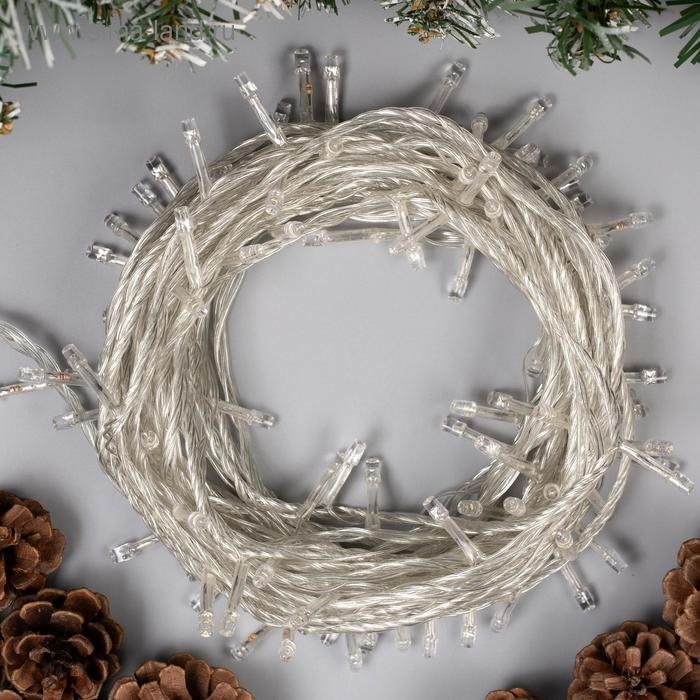 Гирлянда &laquo;Нить&raquo; 10 м, IP20, прозрачная нить, 100 LED, свечение белое, 8 режимов, 220 В