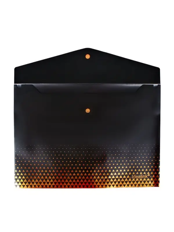 Папка-конверт на кнопке формат А4 180мкр Черная с металлизированной отделкой МИКС (шр на шт)   10843