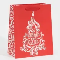 Пакет подарочный новогодний ламинированный &laquo;Расписная ёлка&raquo;, MS 18 х 23 х 10 см
