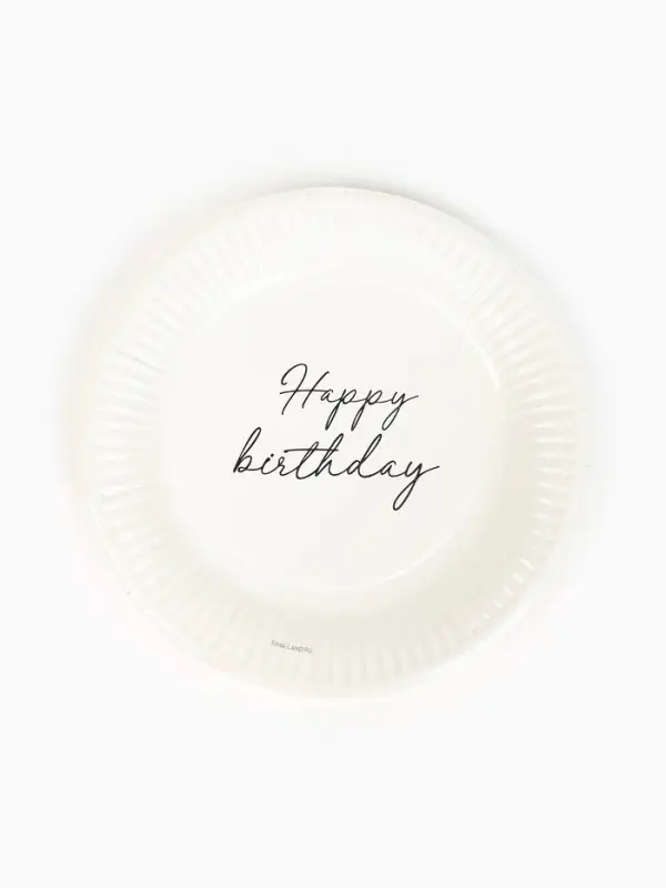Тарелка одноразовая бумажная &laquo;Happy Birthday&raquo;, белая, 18 см