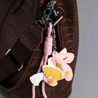 Брелок на карабине кожзам, текстиль "Единорог с крыльями" розовый, с узлом 24х10,5х1,5 см