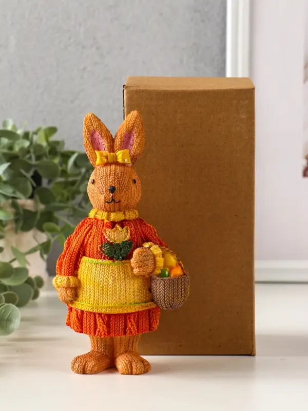 Сувенир полистоун "Зайка в вязанном платье с корзиной яиц" 5,5х8,2х16 см