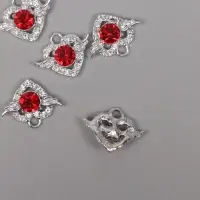 Декор для творчества металл, стразы "Сердце" серебро, красный 1,5х1,8х0,6 см