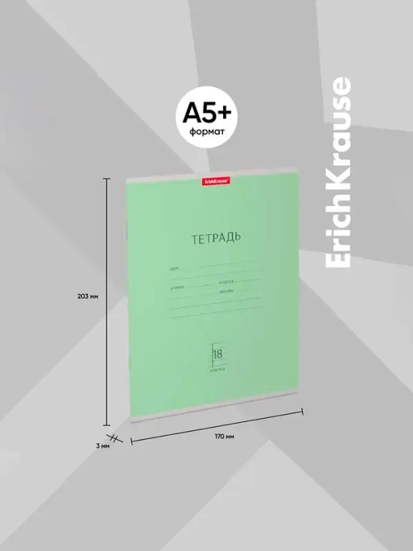 Тетрадь 18 листов в клетку, ErichKrause &laquo;Классика&raquo;, обложка мелованный картон, блок офсет 100% белизна, зелёная
