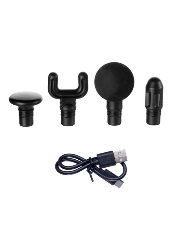 Массажёр для тела Hoco HP50, перкуссионный, 4 режима, 4 насадки, 3200 об/мин,  черный