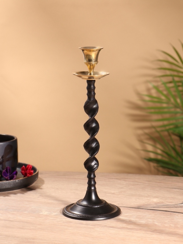 Подсвечник на 1 свечу "Леонардо" латунь, черный с золотом 9х9х29 см