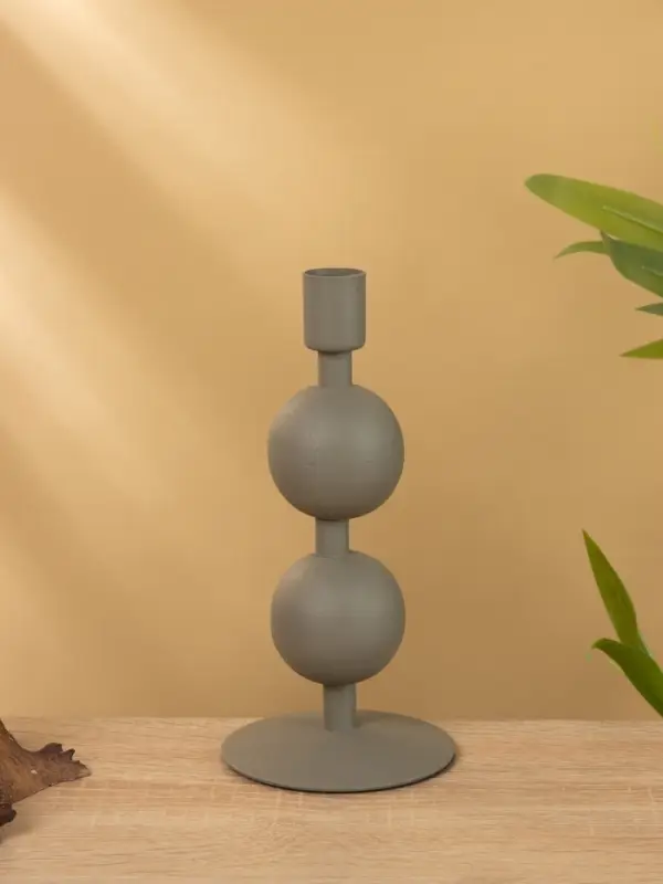 Подсвечник на 1 свечу текстурный "Графитовый" с 2 сферами 8,5х8,5х18 см