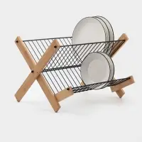 Сушилка для посуды "Meli" бамбук, металл, цвет черный