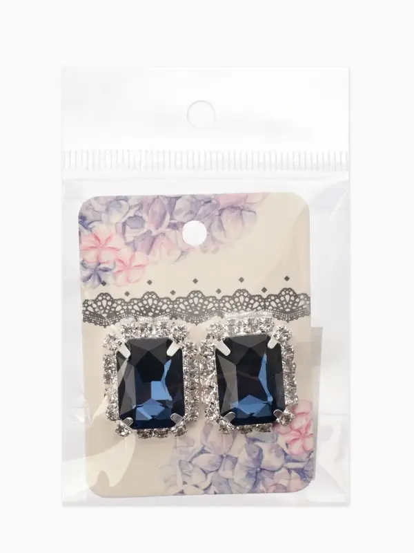 Серьги со стразами "Роскошь", прямоугольник, цвет тёмно.сине-белый в серебре