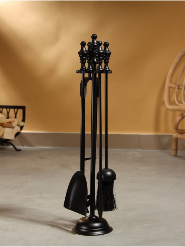 Каминный набор "Тепло" сталь, 4 предмета, 12х12х54 см