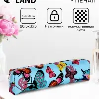 Косметичка-пенал на молнии, с рисунком, голубая