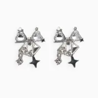 Серьги &laquo;Бантик&raquo; со звёздочкой, белый в серебре