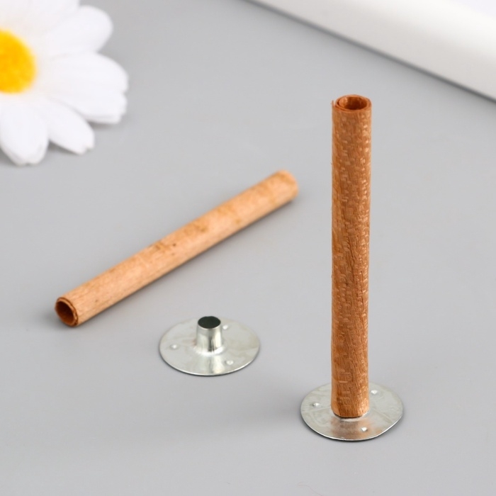 Фитиль для свечи дерево с металлическим держателем круглый набор 2 шт 0,6х6,5 см