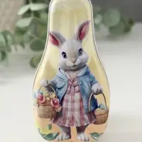 Шкатулка металл "Зайка с корзинками с цветами и яичками" 4,6х7х14,3 см