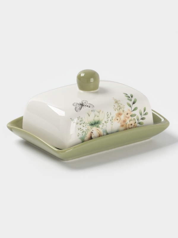 Масленка Доляна "Цветы" цвет белый  17х12х8,5 см