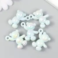 Декор для творчества пластик "Перламутровый мишка с петелькой" нежно-голубой 3х1,4х3,1 см