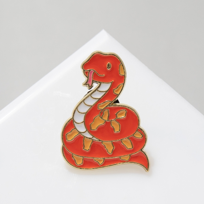 Новый год! Символ года 2025! Значок &laquo;Змейка&raquo;, цвет оранжевый в золоте