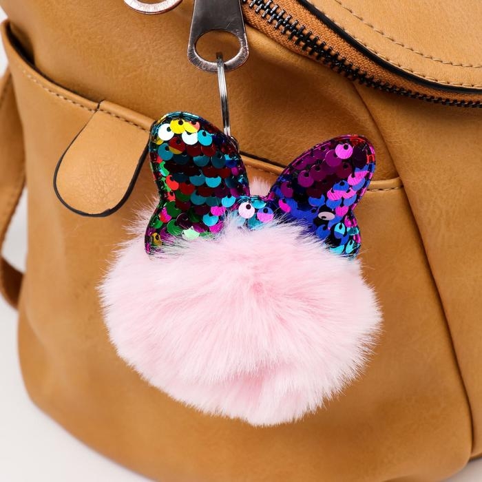 Пушистик на кольце "Шарик с бантиком" пайетки МИКС 10х7х7 см