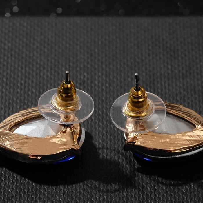 Серьги висячие со стразами &laquo;Вечеринка&raquo; цветок из капель, цвет сине-белый в золоте, 6,3 см