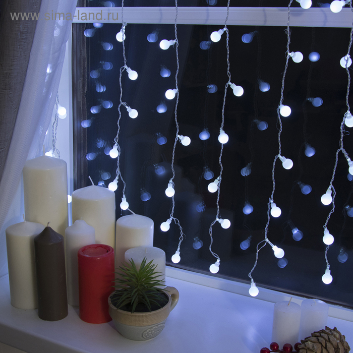 Гирлянда &laquo;Занавес&raquo; 2 &times; 1.5 м с насадками &laquo;Шарики&raquo;, IP20, прозрачная нить, 360 LED, свечение белое, 8 режимов, 220 В